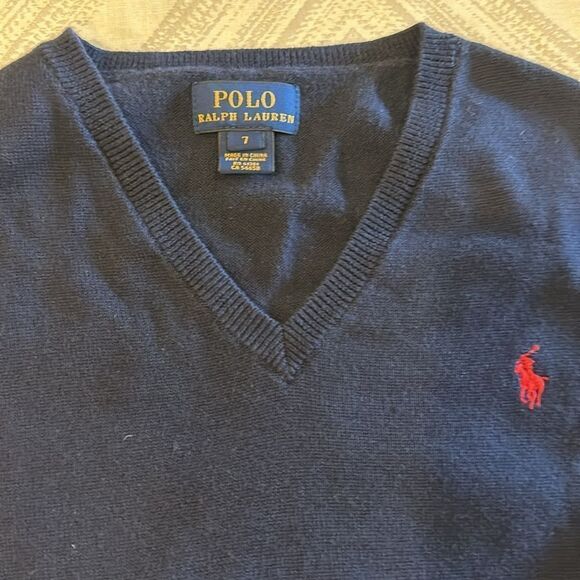 Polo Ralph Lauren Boys Navy Blue V Neck Sweater Vest - Size 7 - Picture 2 of 5
